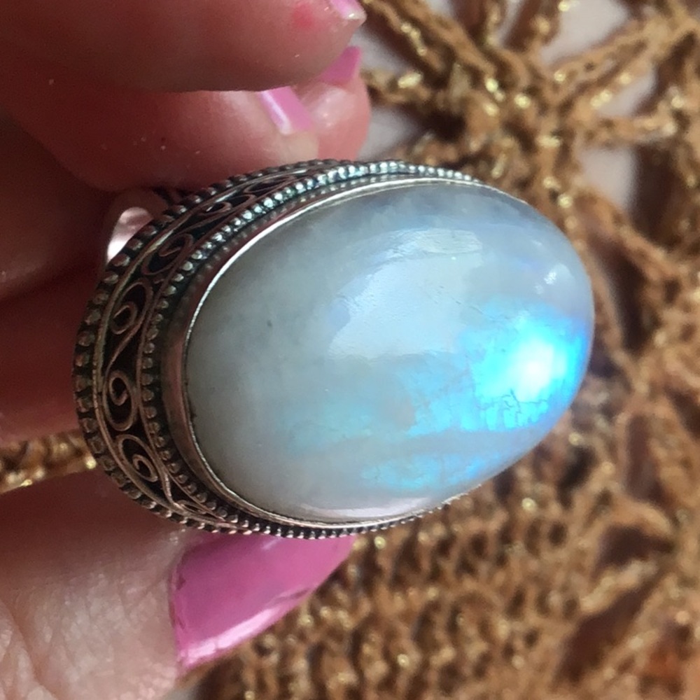 Rainbow Moonstone Oval Statement Ring In Iridesce… - image 4